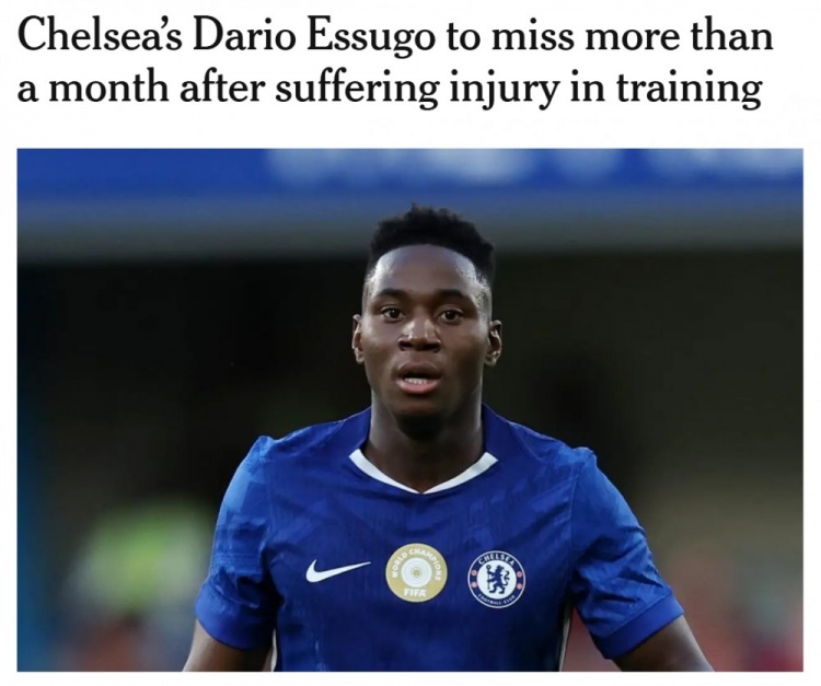 亚博体育-TA：切尔西中场埃苏戈在训练中受伤，将缺阵超一个月